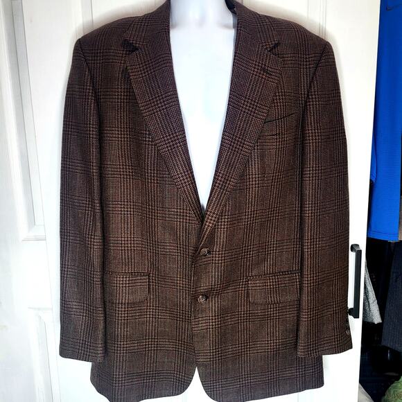 Oscar de la Renta  Men's Size 43 L Brown Hounds Tooth 100% Wool Suit Jacket #197 - Picture 6 of 6